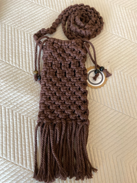 Brown Macrame Bag with Fringe