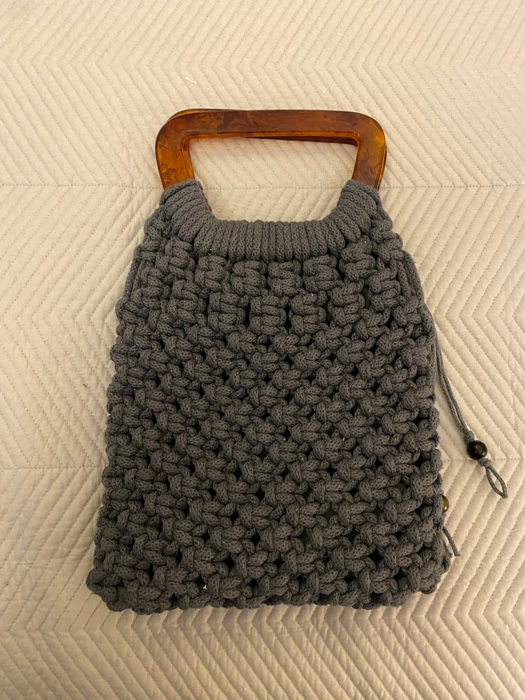 Grey Handbag with Tortoise Design Handle